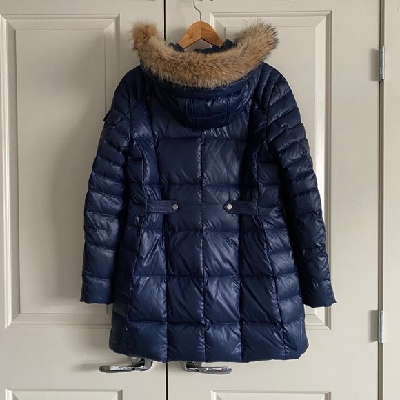 NEW Andrew Marc Down Filled Puffer Jacket with Coyote fur, Navy Blue - Picture 2 of 5